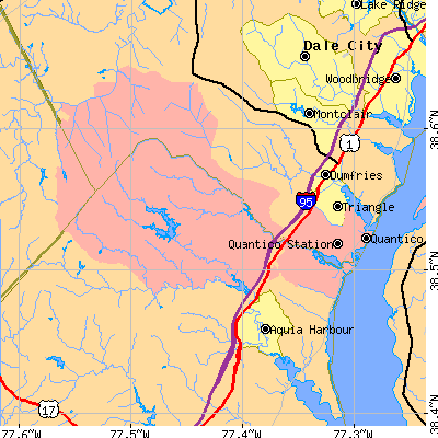 Zip code 22134 close-up map