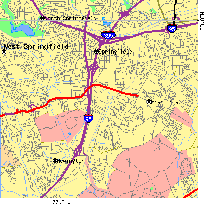 Zip code 22150 close-up map
