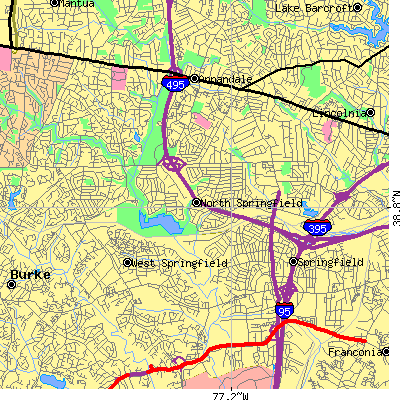 Zip code 22151 close-up map