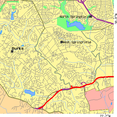 Zip code 22152 close-up map