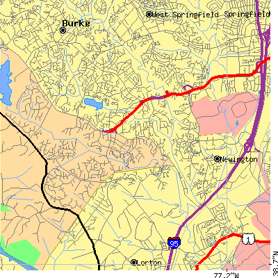Zip code 22153 close-up map