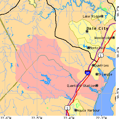 Zip code 22172 close-up map