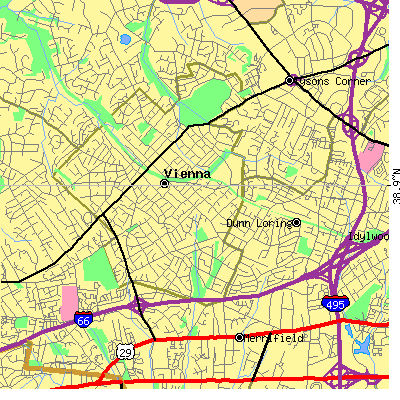 Zip code 22180 close-up map