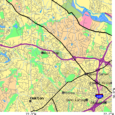 Zip code 22182 close-up map