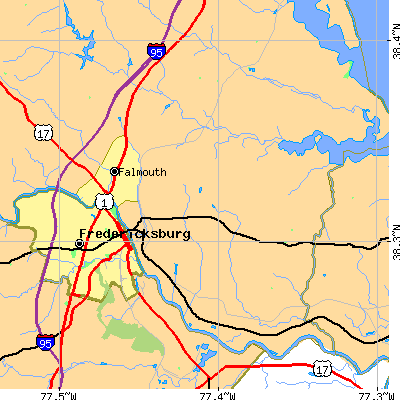 Zip code 22405 close-up map