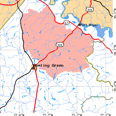Zip code 22427 close-up map
