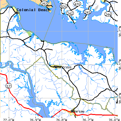 Zip code 22520 close-up map