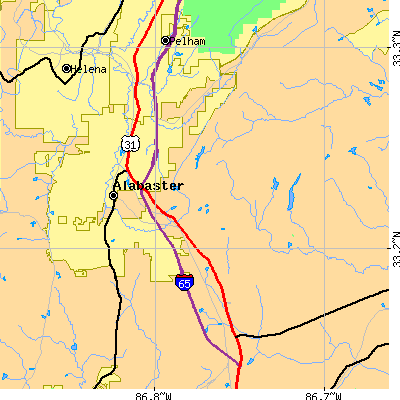Zip code 35007 close-up map