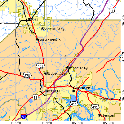 Zip code 35954 close-up map