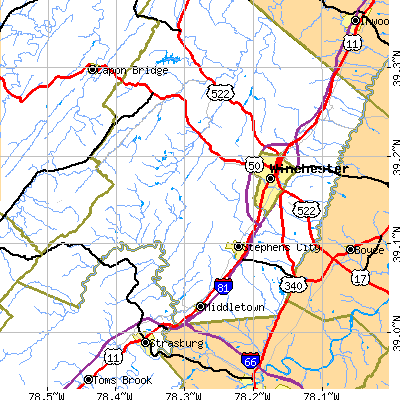 Zip code 22602 close-up map