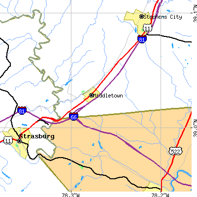 Zip code 22645 close-up map