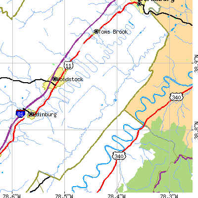 Zip code 22652 close-up map