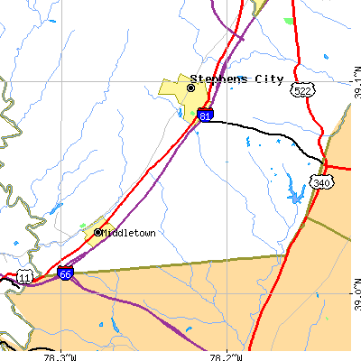 Zip code 22655 close-up map