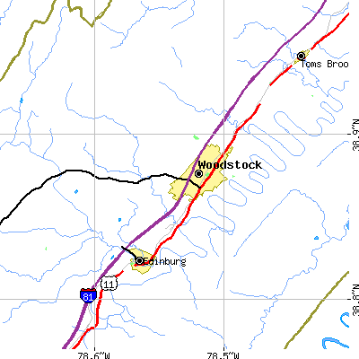 Zip code 22664 close-up map