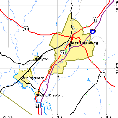 Zip code 22801 close-up map