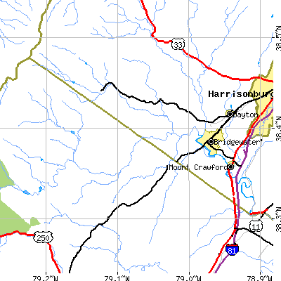 Zip code 22812 close-up map