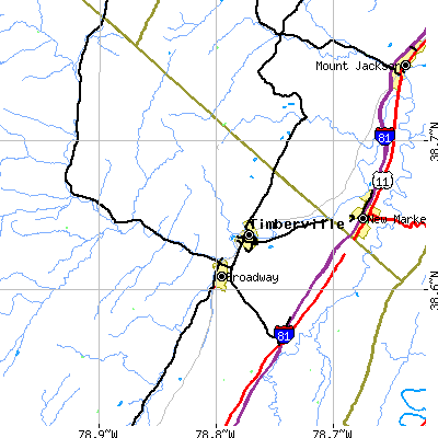 Zip code 22815 close-up map