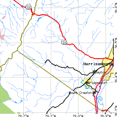 Zip code 22821 close-up map