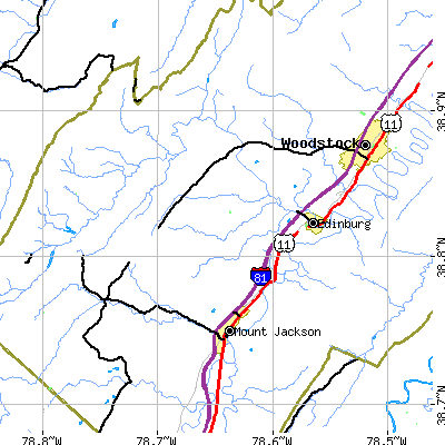 Zip code 22824 close-up map