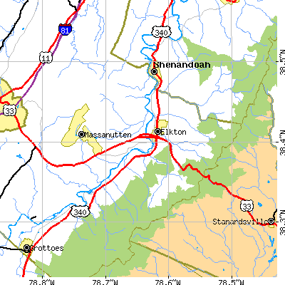 Zip code 22827 close-up map