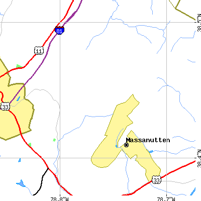 Zip code 22832 close-up map