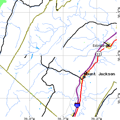 Zip code 22842 close-up map