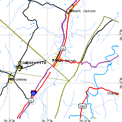 Zip code 22844 close-up map