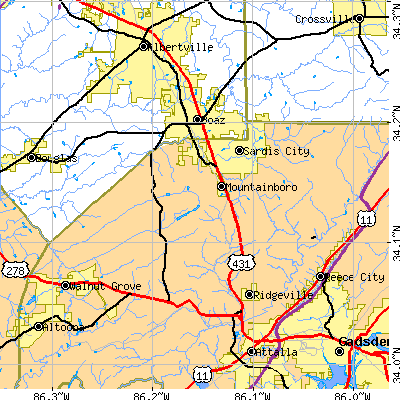 Zip code 35956 close-up map