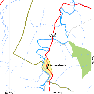 Zip code 22849 close-up map