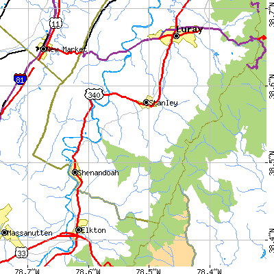 Zip code 22851 close-up map