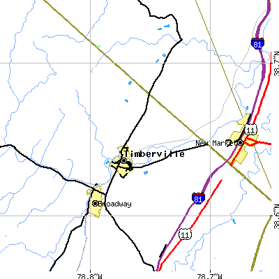 Zip code 22853 close-up map
