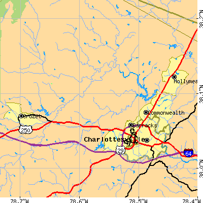Zip code 22901 close-up map