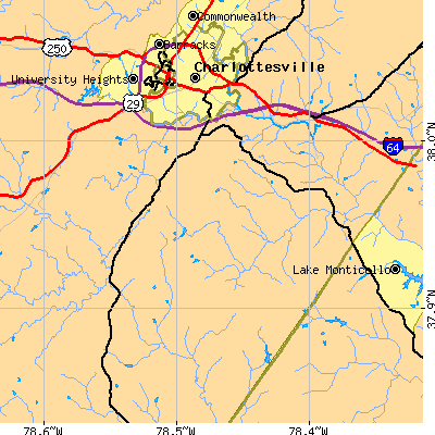 Zip code 22902 close-up map