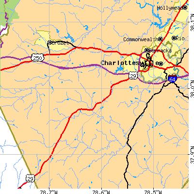 Zip code 22903 close-up map