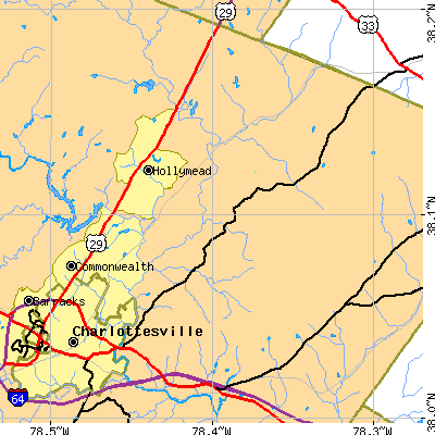 Zip code 22911 close-up map