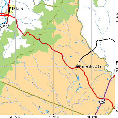 Zip code 22973 close-up map