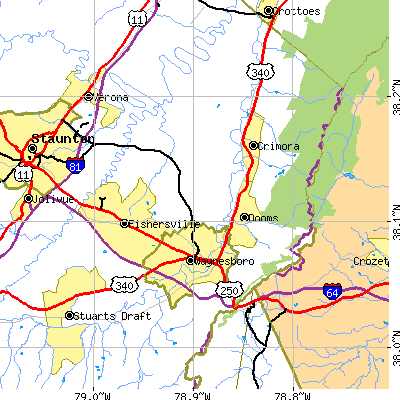 Zip code 22980 close-up map