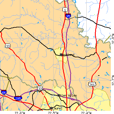 Zip code 23005 close-up map