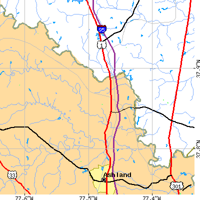 Zip code 23047 close-up map