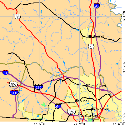 Zip code 23059 close-up map