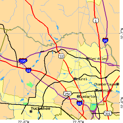 Zip code 23060 close-up map