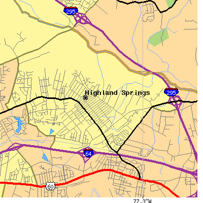 Zip code 23075 close-up map