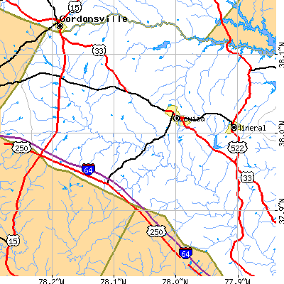 Zip code 23093 close-up map