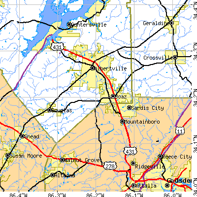 Zip code 35957 close-up map