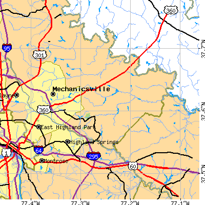 Zip code 23111 close-up map