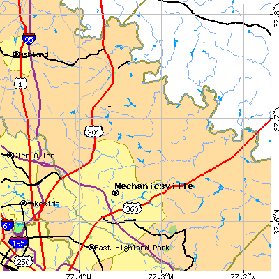 Zip code 23116 close-up map