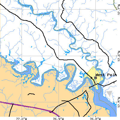 Zip code 23181 close-up map