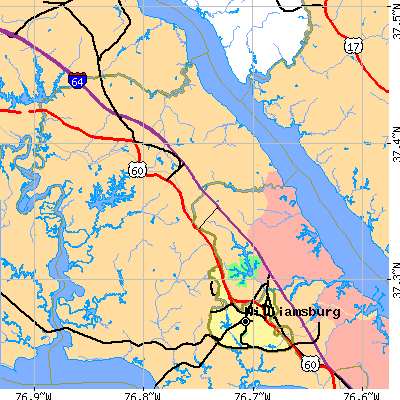 Zip code 23188 close-up map
