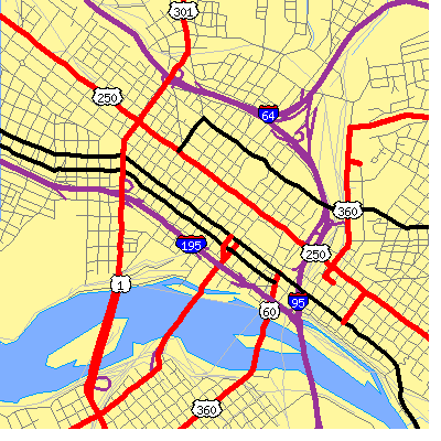 Zip code 23219 close-up map