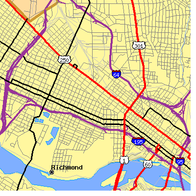 Zip code 23220 close-up map